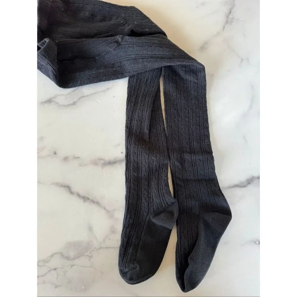 Little Stocking Company black thick cable tights leggings 5-6 year girls